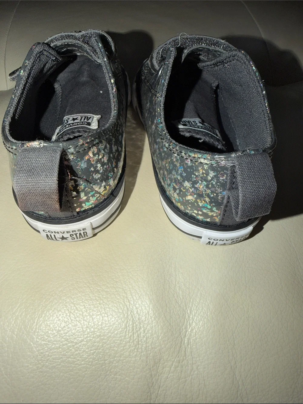 Converse Kids Glitter Strap Sneakers - Black with Multicolor Sparkle